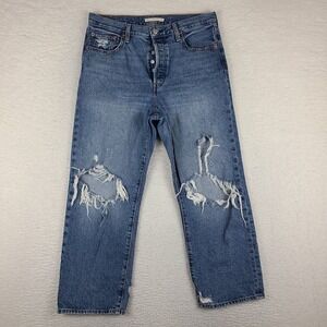 Levi's Jeans Womens 32x27 Blue Ribcage Straight Ankle Waterless Medium Wash
